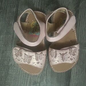 Girls' Light Pink Glitter Butterfly Hook-and-Loop Sandals